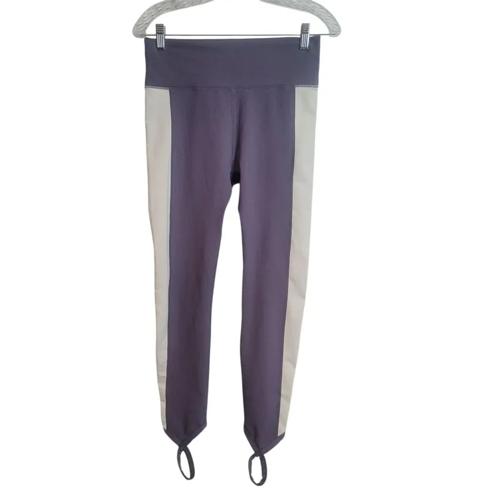 Fabletics Chara High Waist Stirrup Leggings Women's Size Large Purple White Yoga